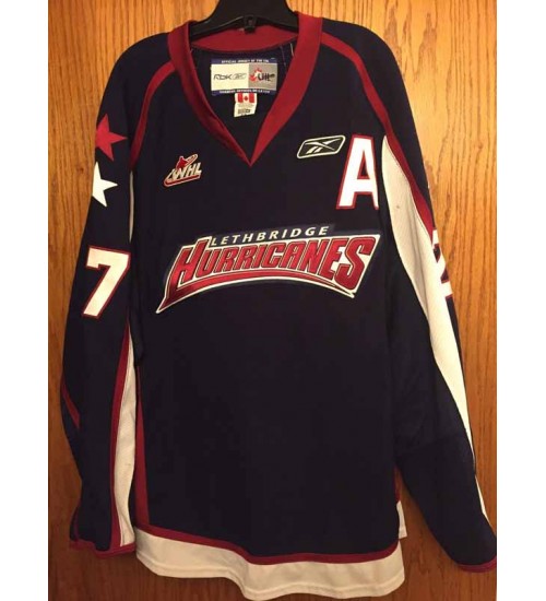 Custom WHL Lethbridge Hurricanes 09 10 Mike Reddington Road Hockey Jersey Navy